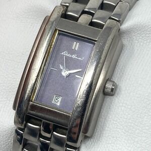 Eddie Bauer Tank Watch Women Silver Tone Date Gray Dial New Battery SMALL 5.75"